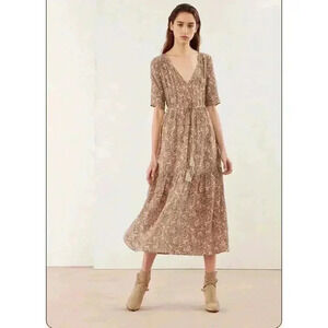 $495 Vanessa Bruno Midi Dress Womens XS Boho Paisley Cottagecore Soft Girl